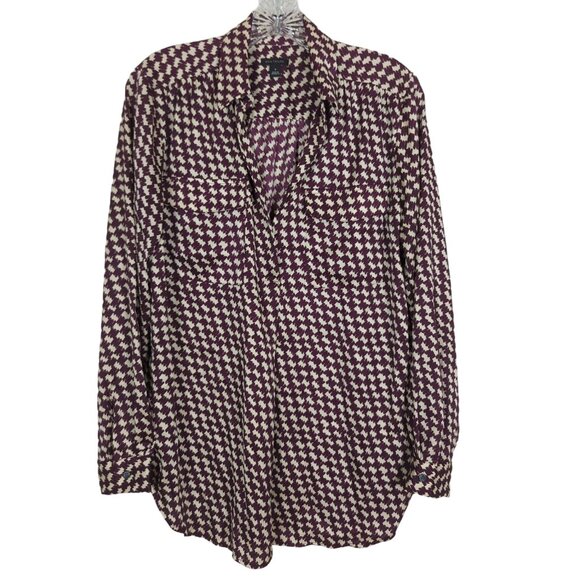 Ann Taylor Blouse Tunic Women's Sz M red white houndstooth long sleeve‎ - Picture 1 of 11